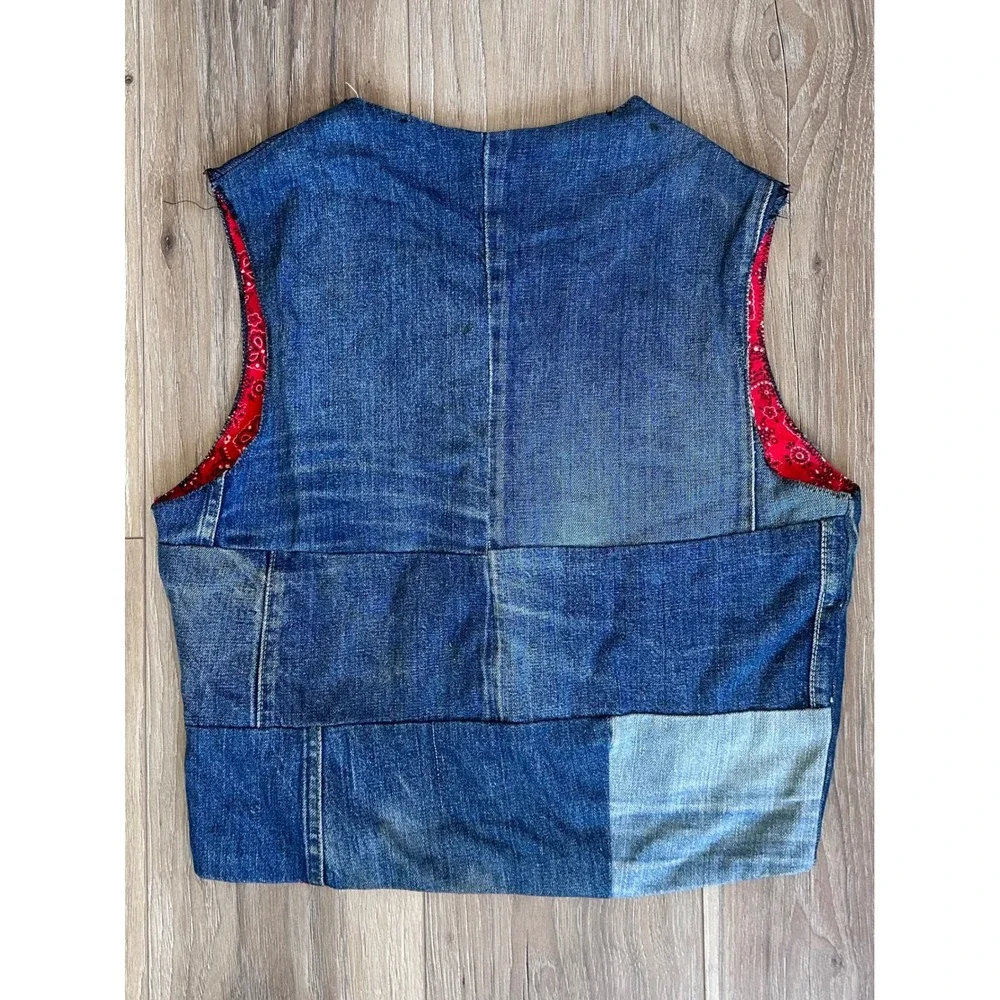 Upcycled Vintage Levis Orange Tab Denim Patchwork Vest Unisex Streetwear Grunge